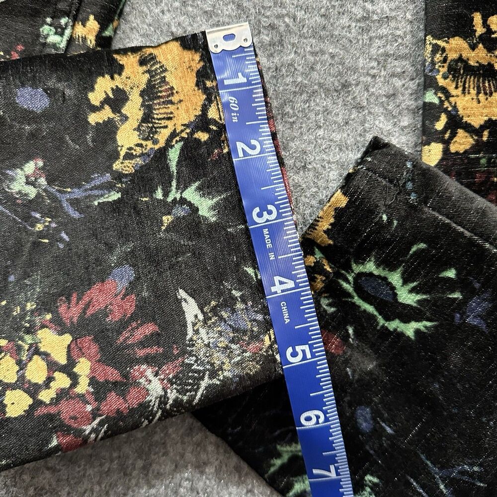 Free People Velvet Skinny Pant 12 Black Floral Print Retro Zip Pockets Mid Rise - Picture 14 of 14